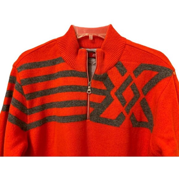 JDX 1/4 Zip Pullover Sweater Lined Wool Orange Gray Geometric Design Sz Large - Picture 2 of 9